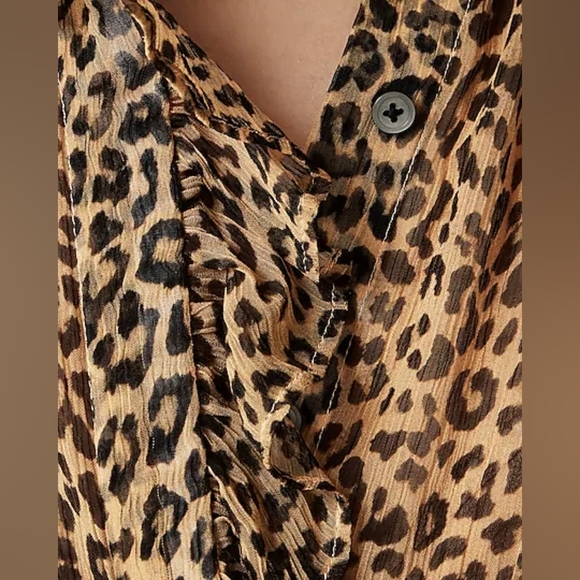 J.Crew Ruffle Button-Up Shirt in Leopard-Print Crinkle Chiffon – Size 10 – NWT - Picture 4 of 9